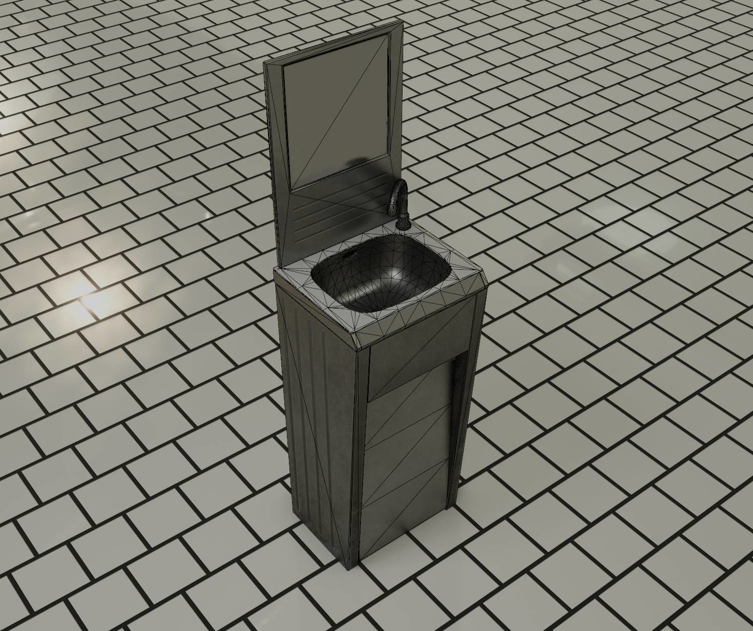 Public Metal Sink - 33 - with Mirror Low-poly 3D model_41