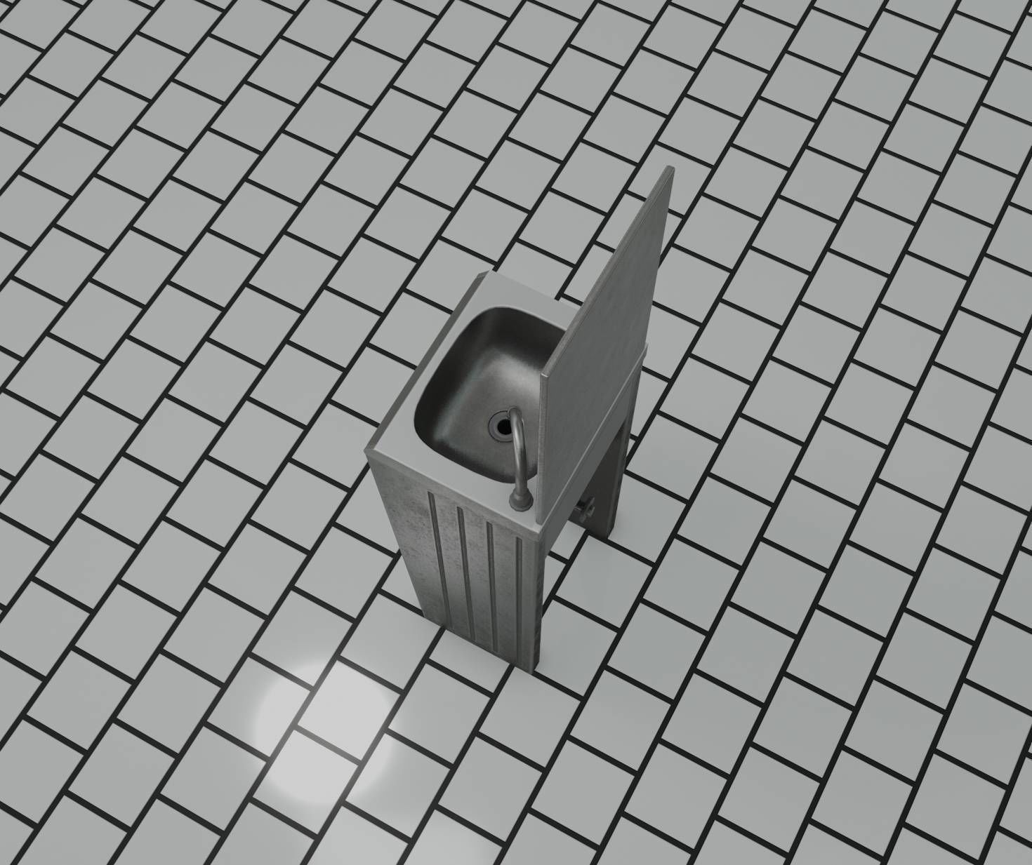 Public Metal Sink - 33 - with Mirror Low-poly 3D model_85