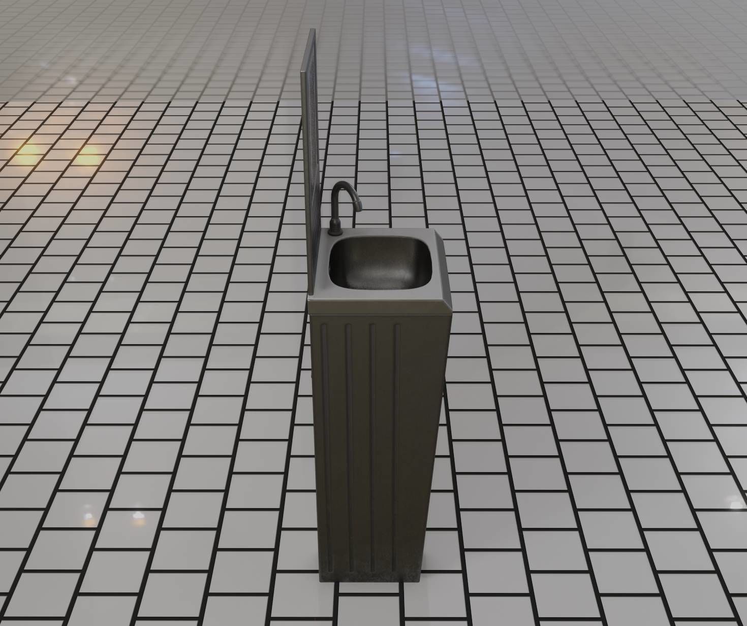 Public Metal Sink - 33 - with Mirror Low-poly 3D model_37