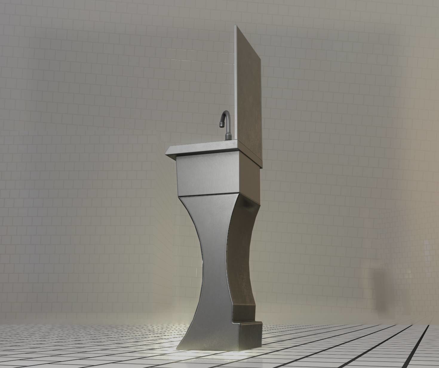 Futuristic Public Metal Sink - 27 - with Mirror Low-poly 3D model_28