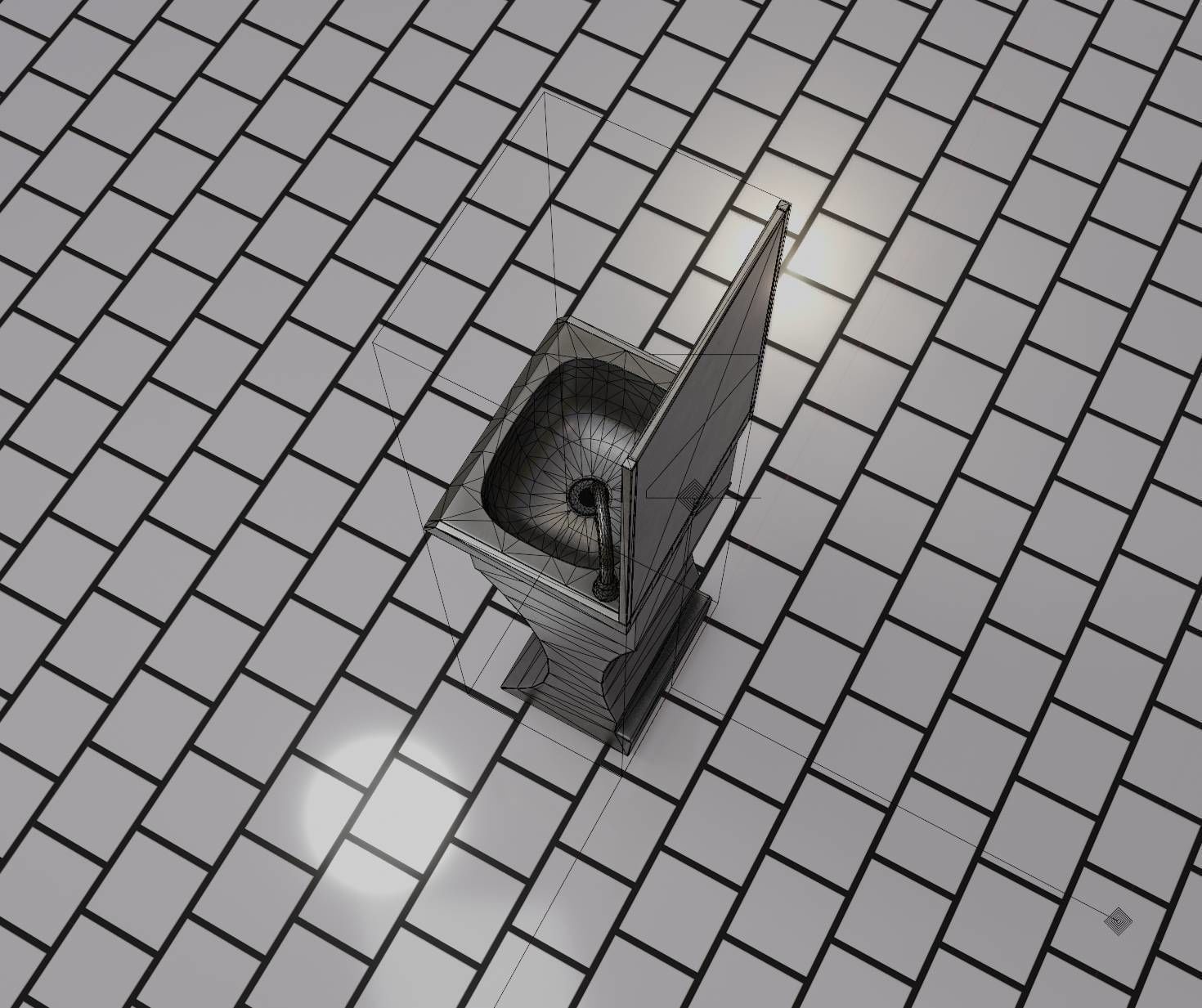 Futuristic Public Metal Sink - 27 - with Mirror Low-poly 3D model_36