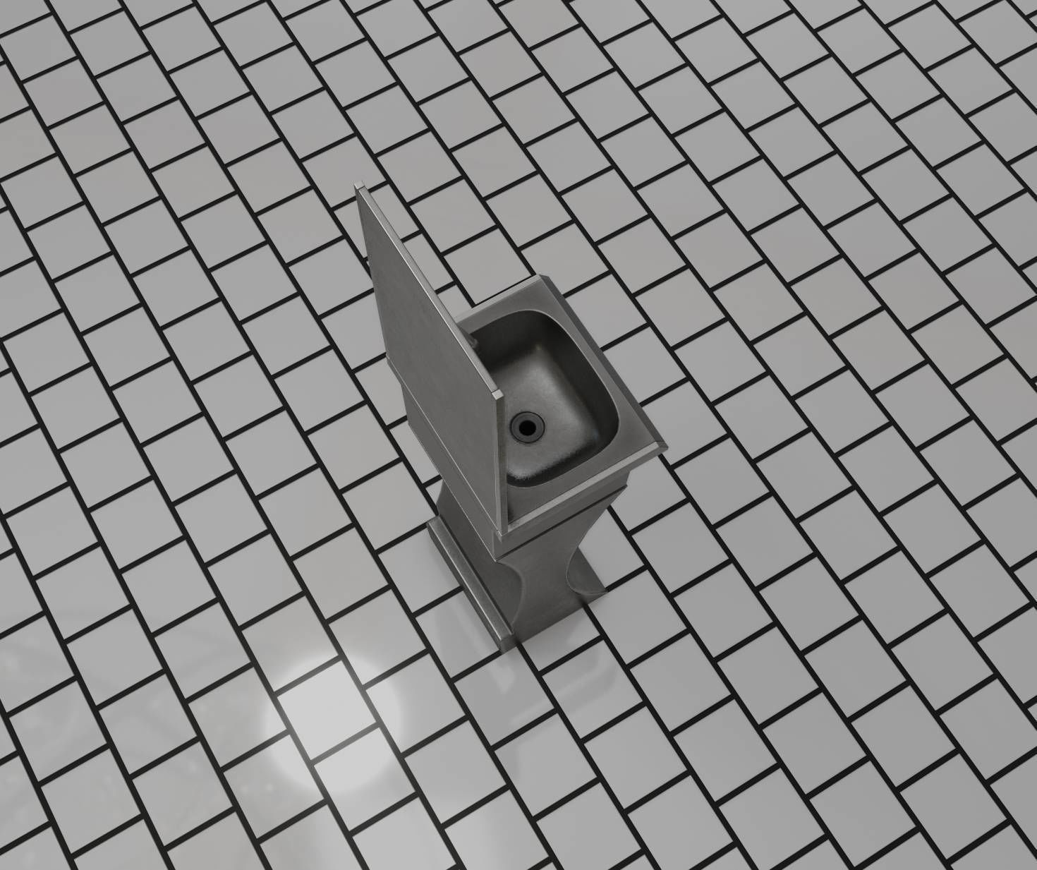 Futuristic Public Metal Sink - 27 - with Mirror Low-poly 3D model_93