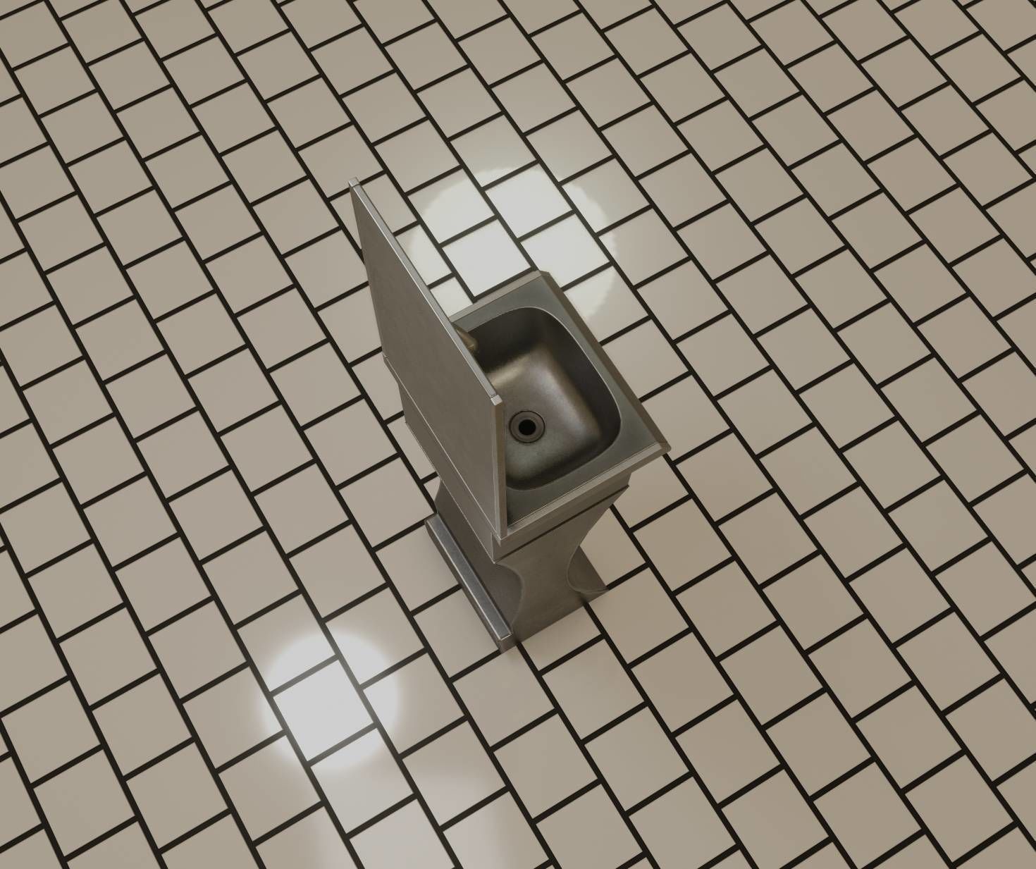 Futuristic Public Metal Sink - 27 - with Mirror Low-poly 3D model_33