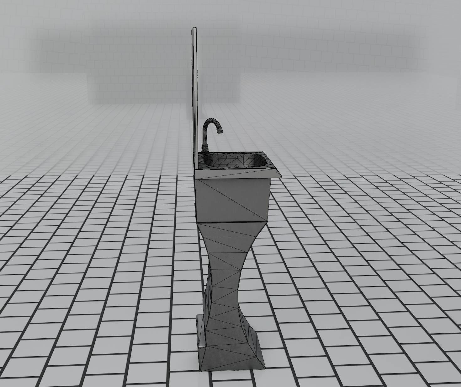 Futuristic Public Metal Sink - 27 - with Mirror Low-poly 3D model_23