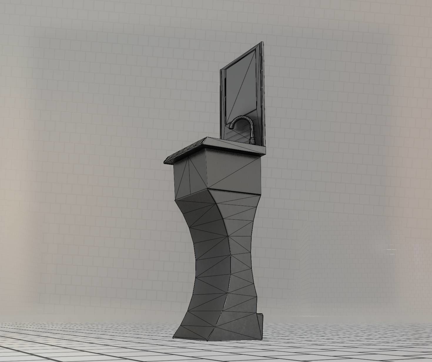 Futuristic Public Metal Sink - 27 - with Mirror Low-poly 3D model_88