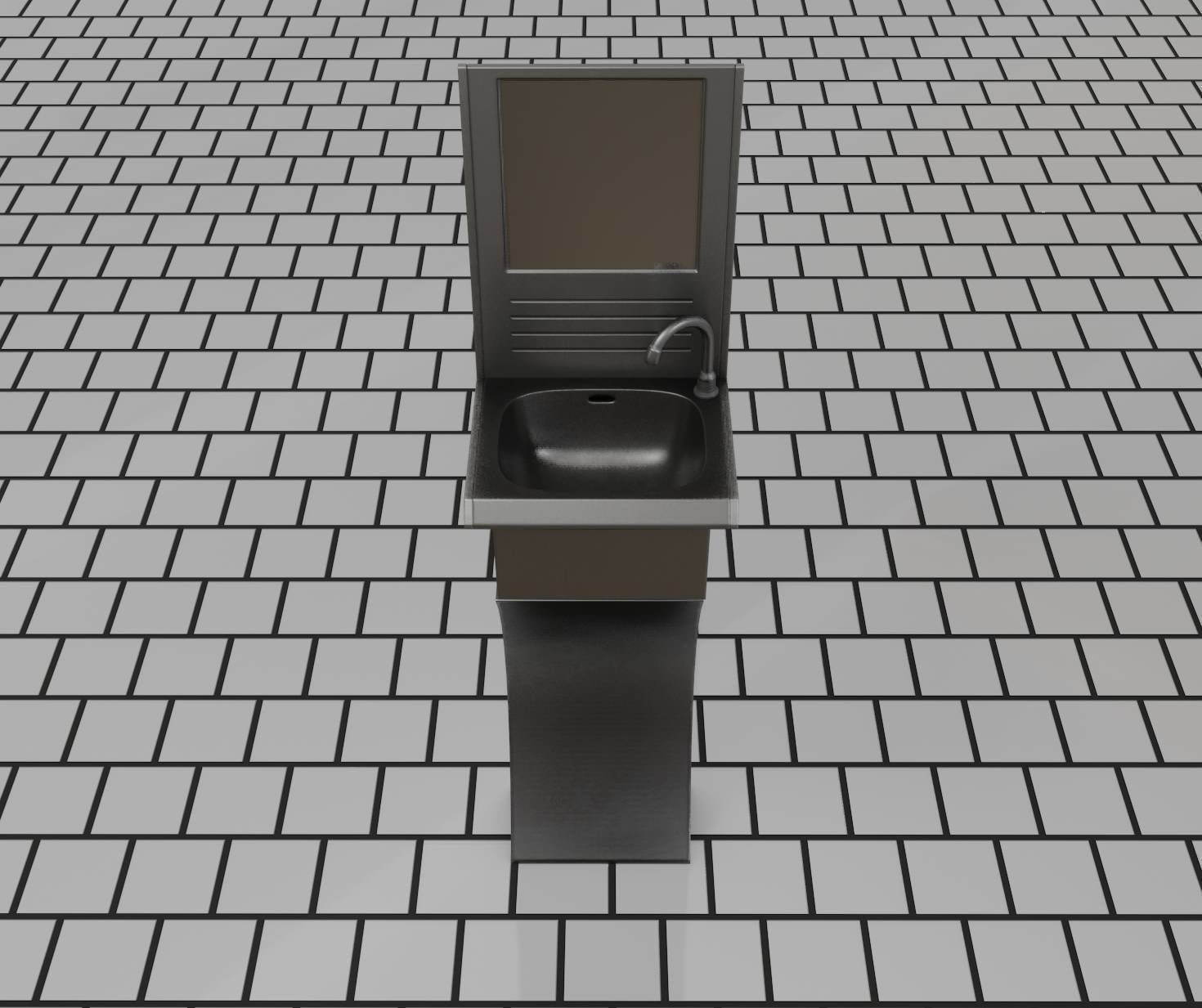 Futuristic Public Metal Sink - 27 - with Mirror Low-poly 3D model_44