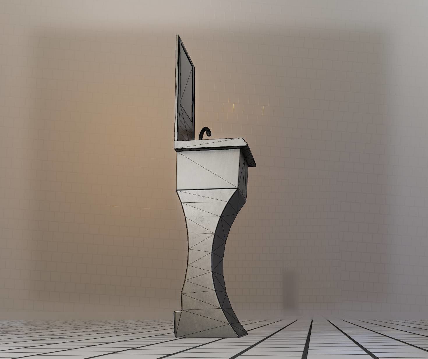 Futuristic Public Metal Sink - 27 - with Mirror Low-poly 3D model_91