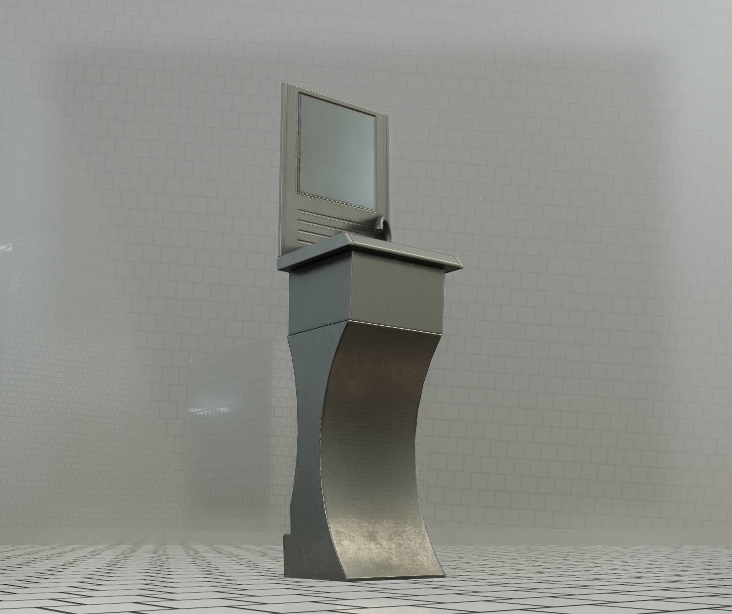 Futuristic Public Metal Sink - 27 - with Mirror Low-poly 3D model_9