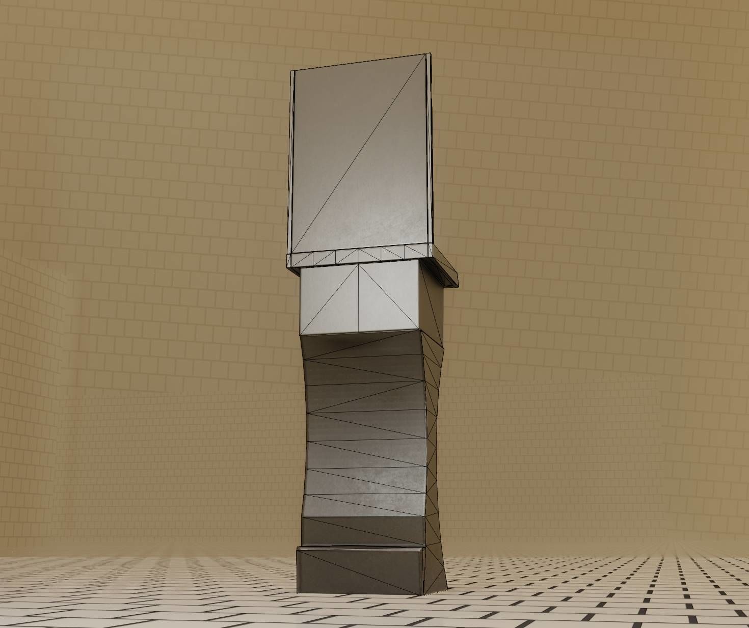 Futuristic Public Metal Sink - 27 - with Mirror Low-poly 3D model_56