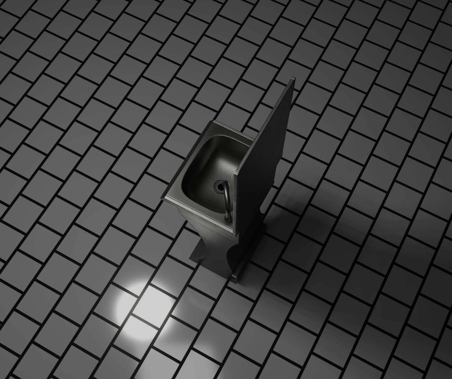 Futuristic Public Metal Sink - 27 - with Mirror Low-poly 3D model_66