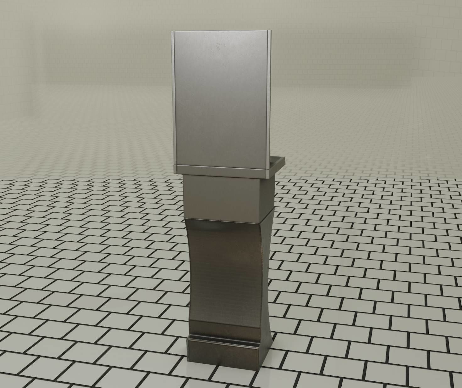 Futuristic Public Metal Sink - 27 - with Mirror Low-poly 3D model_55