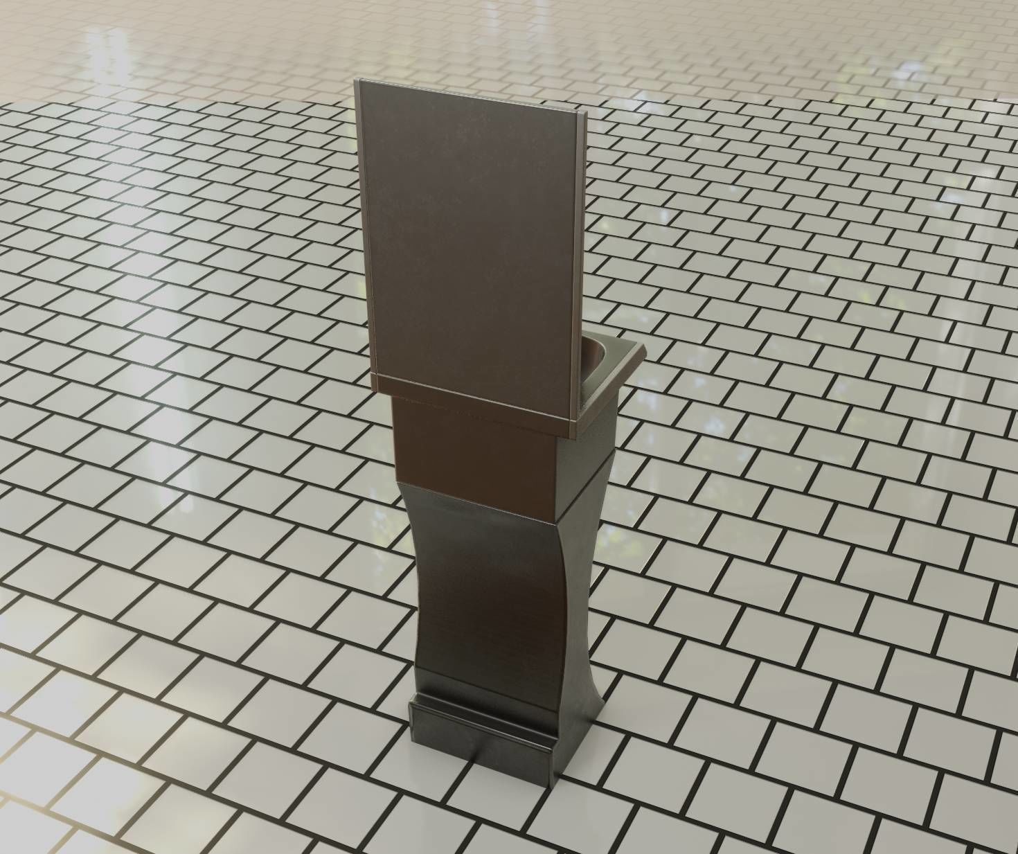 Futuristic Public Metal Sink - 27 - with Mirror Low-poly 3D model_16