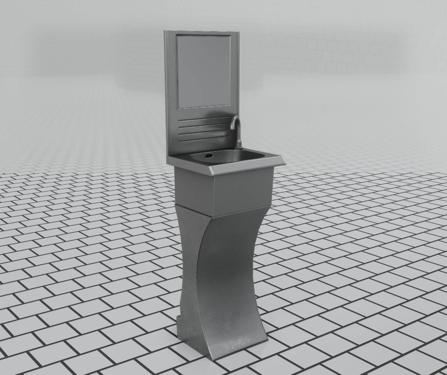 Futuristic Public Metal Sink - 27 - with Mirror Low-poly 3D model_52