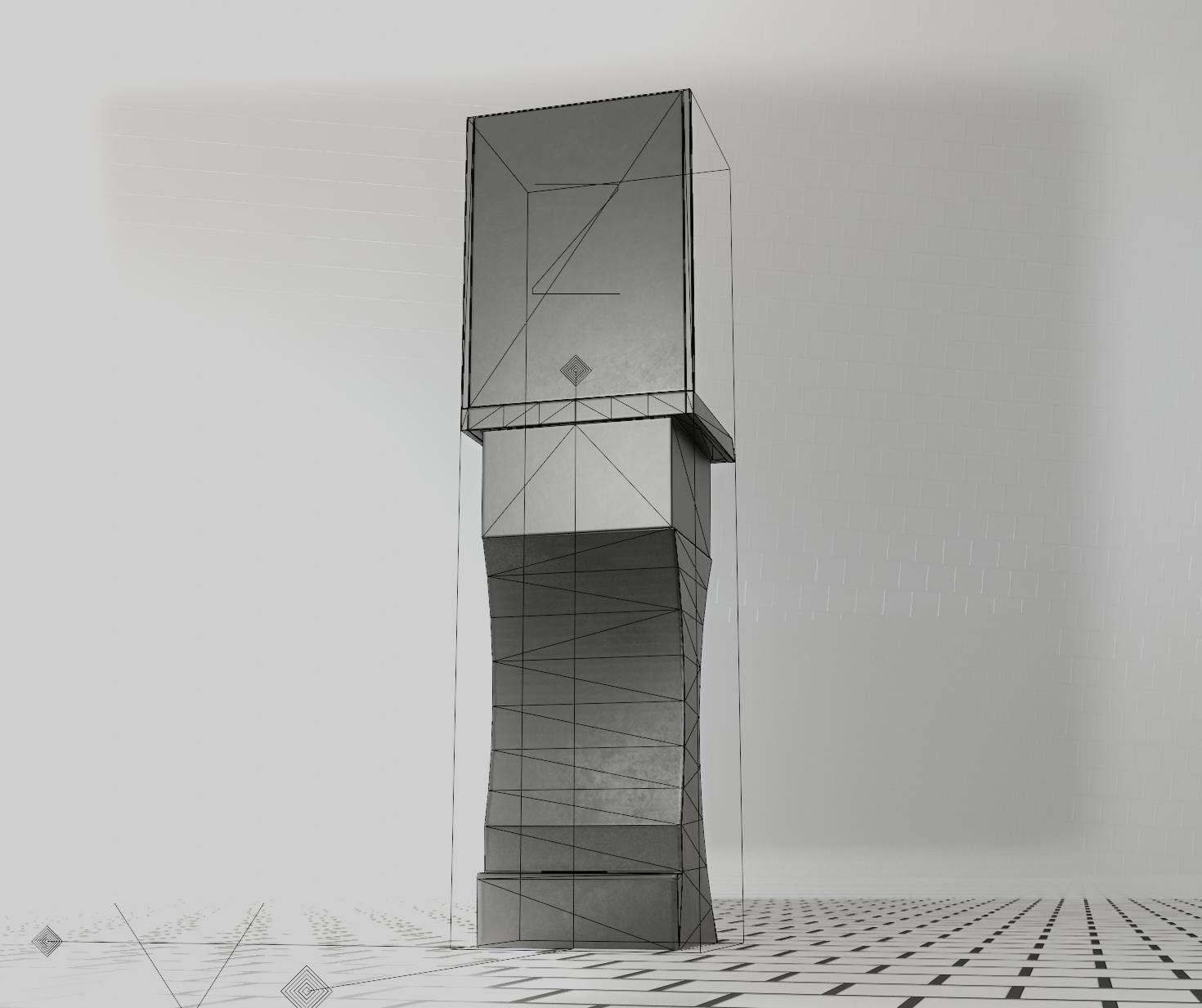 Futuristic Public Metal Sink - 27 - with Mirror Low-poly 3D model_85