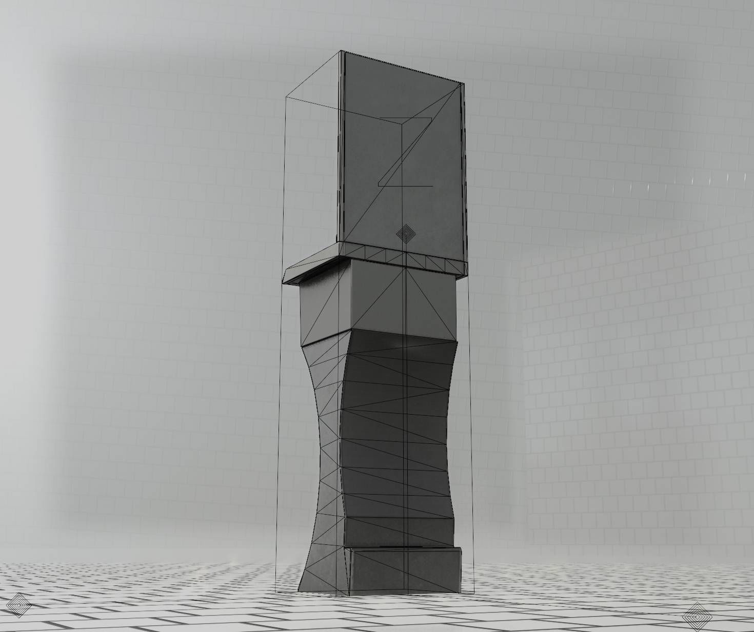 Futuristic Public Metal Sink - 27 - with Mirror Low-poly 3D model_86