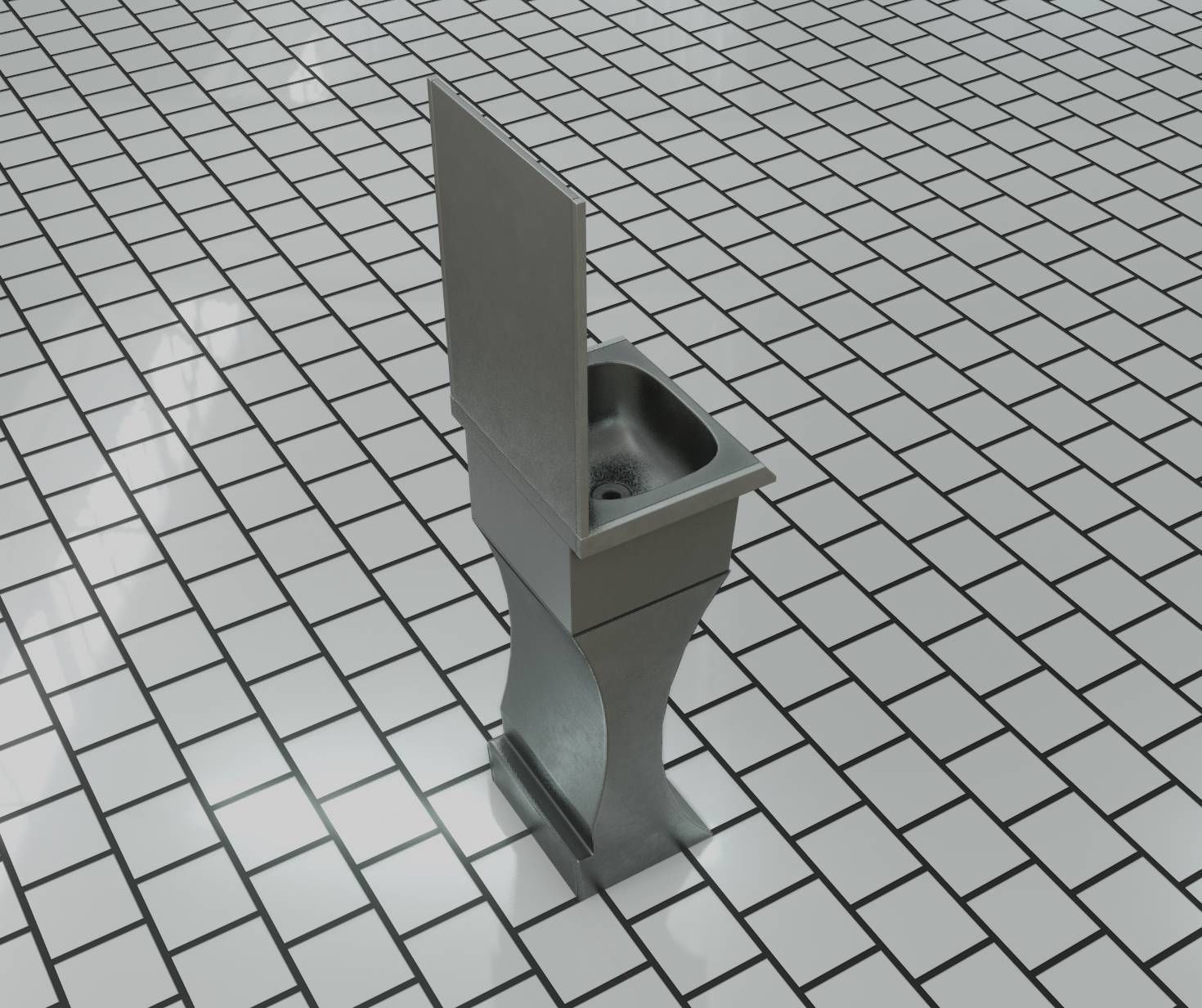 Futuristic Public Metal Sink - 27 - with Mirror Low-poly 3D model_19