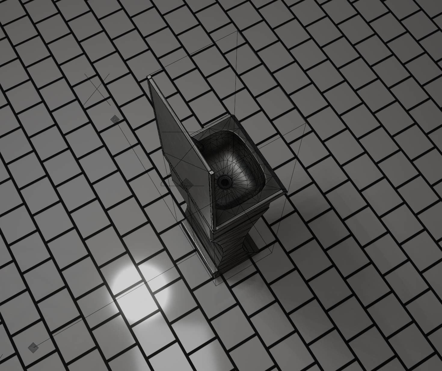 Futuristic Public Metal Sink - 27 - with Mirror Low-poly 3D model_5