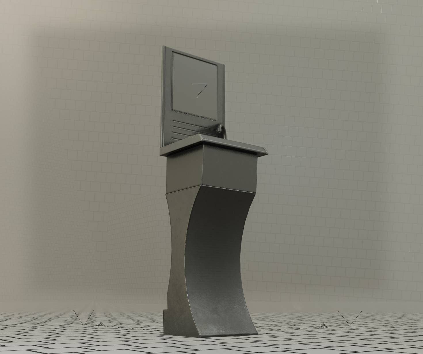 Futuristic Public Metal Sink - 27 - with Mirror Low-poly 3D model_31