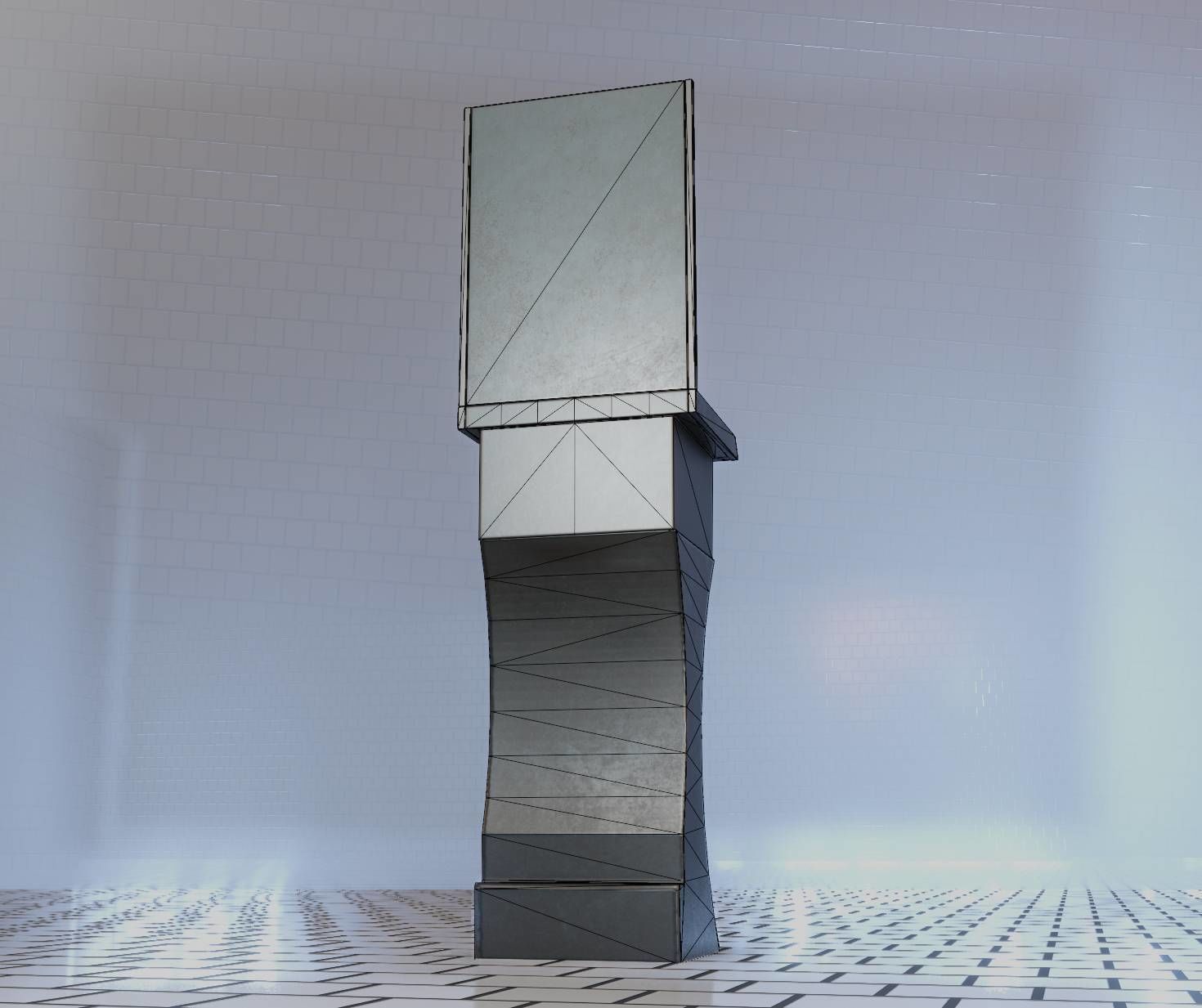 Futuristic Public Metal Sink - 27 - with Mirror Low-poly 3D model_26