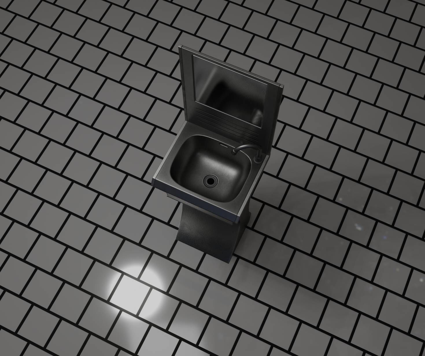 Futuristic Public Metal Sink - 27 - with Mirror Low-poly 3D model_68