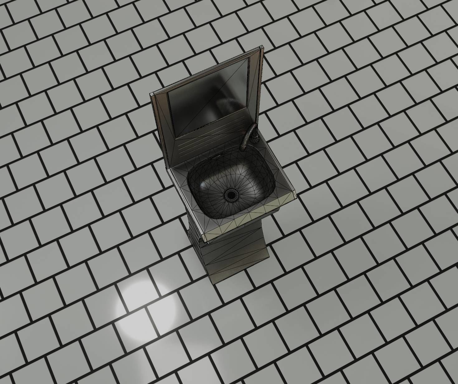 Futuristic Public Metal Sink - 27 - with Mirror Low-poly 3D model_39
