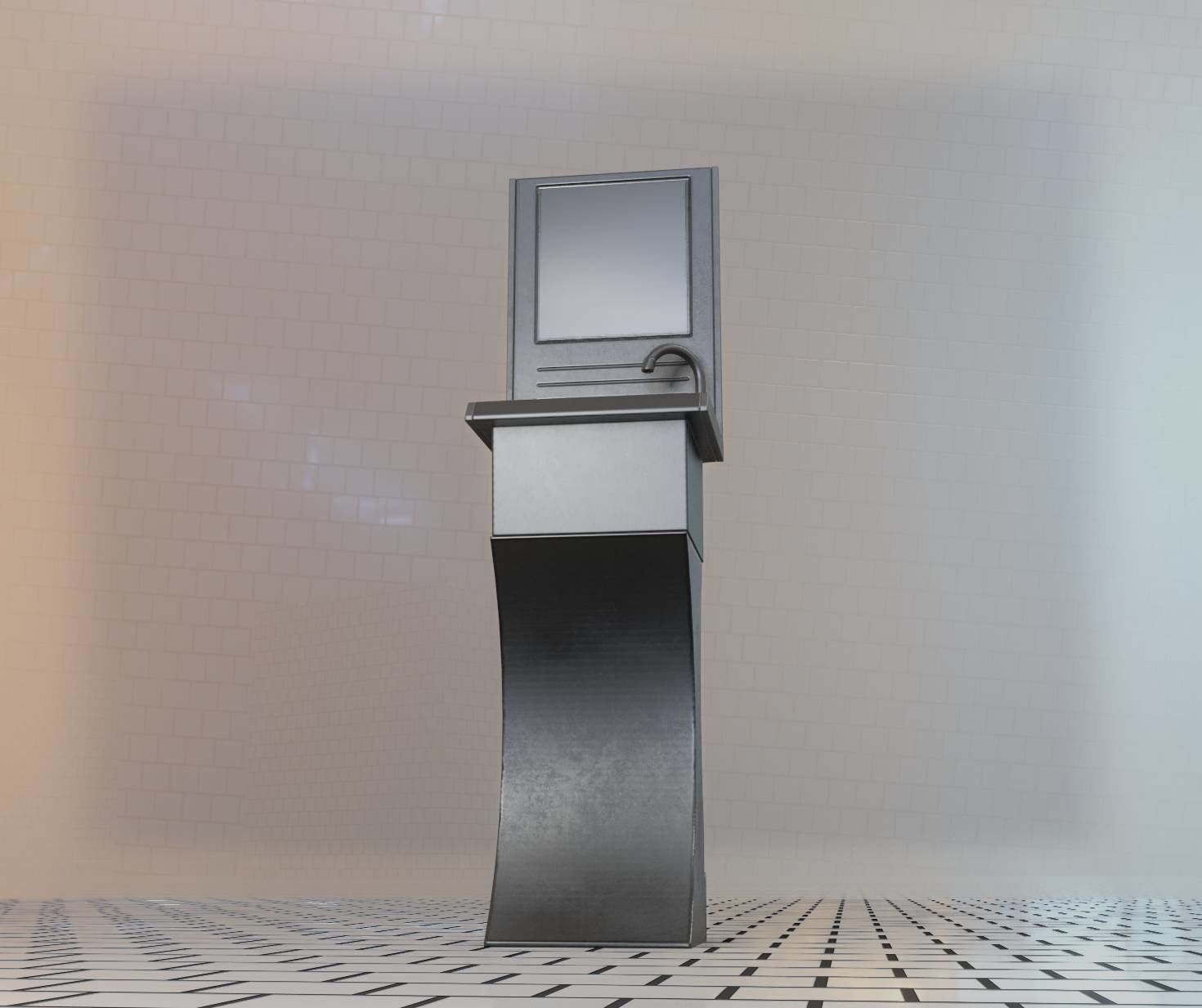 Futuristic Public Metal Sink - 27 - with Mirror Low-poly 3D model_89