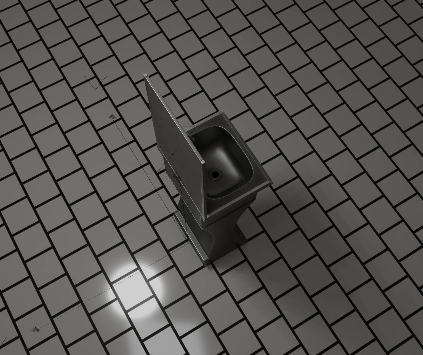 Futuristic Public Metal Sink - 27 - with Mirror Low-poly 3D model_63