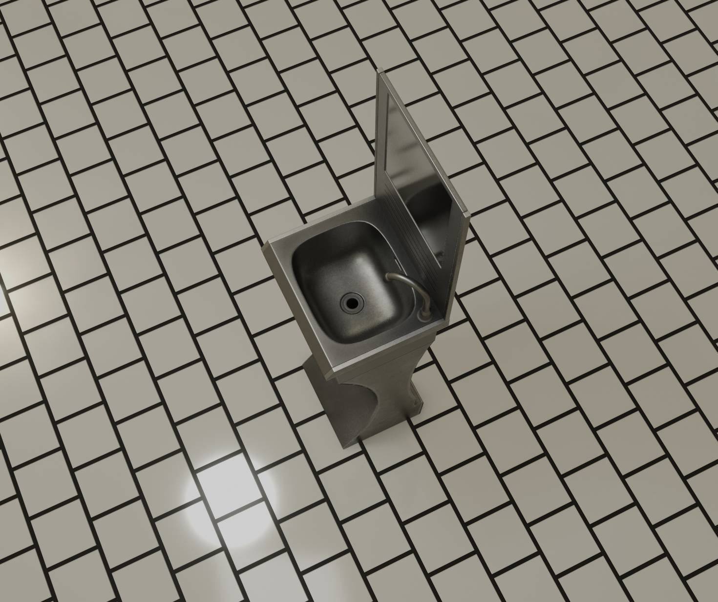 Futuristic Public Metal Sink - 27 - with Mirror Low-poly 3D model_97