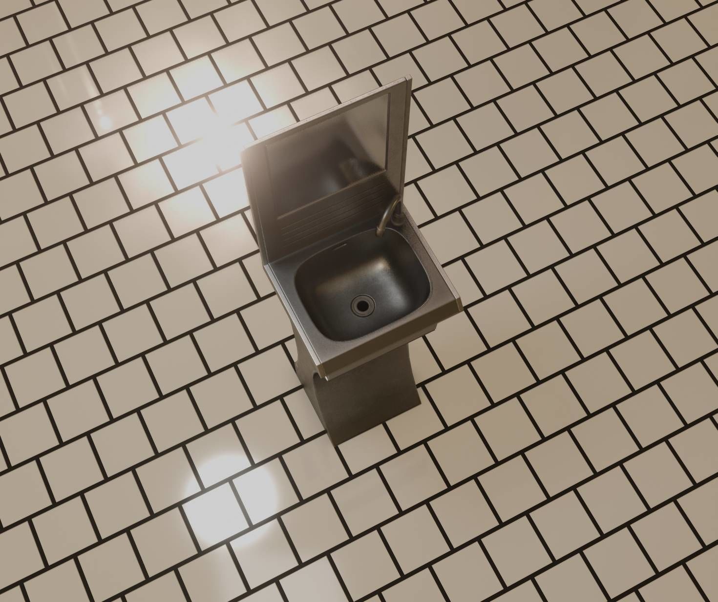 Futuristic Public Metal Sink - 27 - with Mirror Low-poly 3D model_99