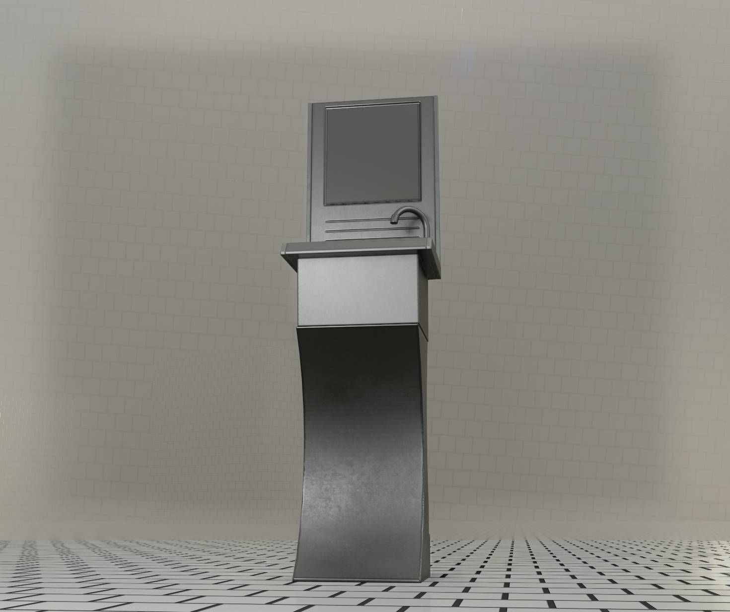 Futuristic Public Metal Sink - 27 - with Mirror Low-poly 3D model_30