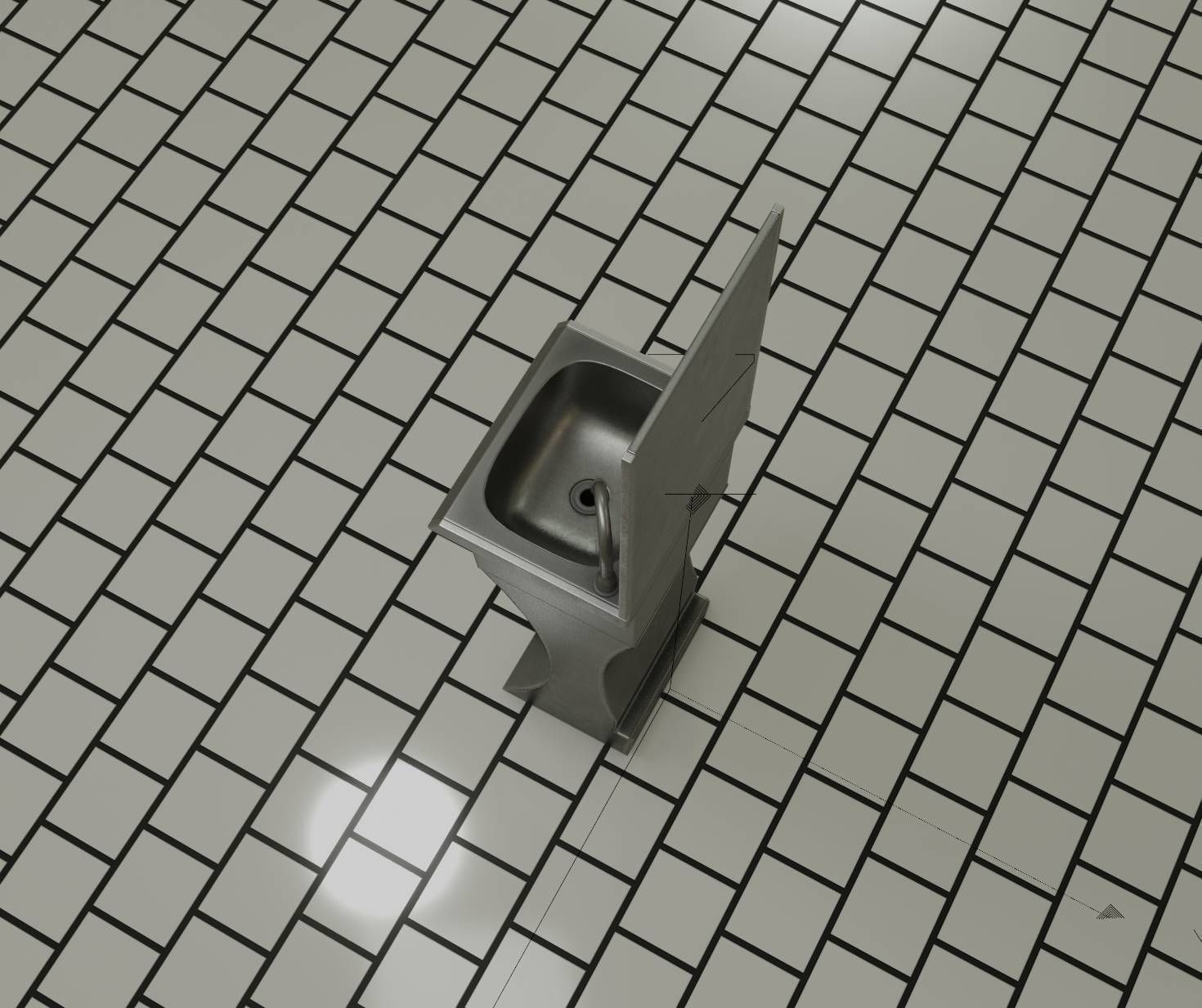 Futuristic Public Metal Sink - 27 - with Mirror Low-poly 3D model_96