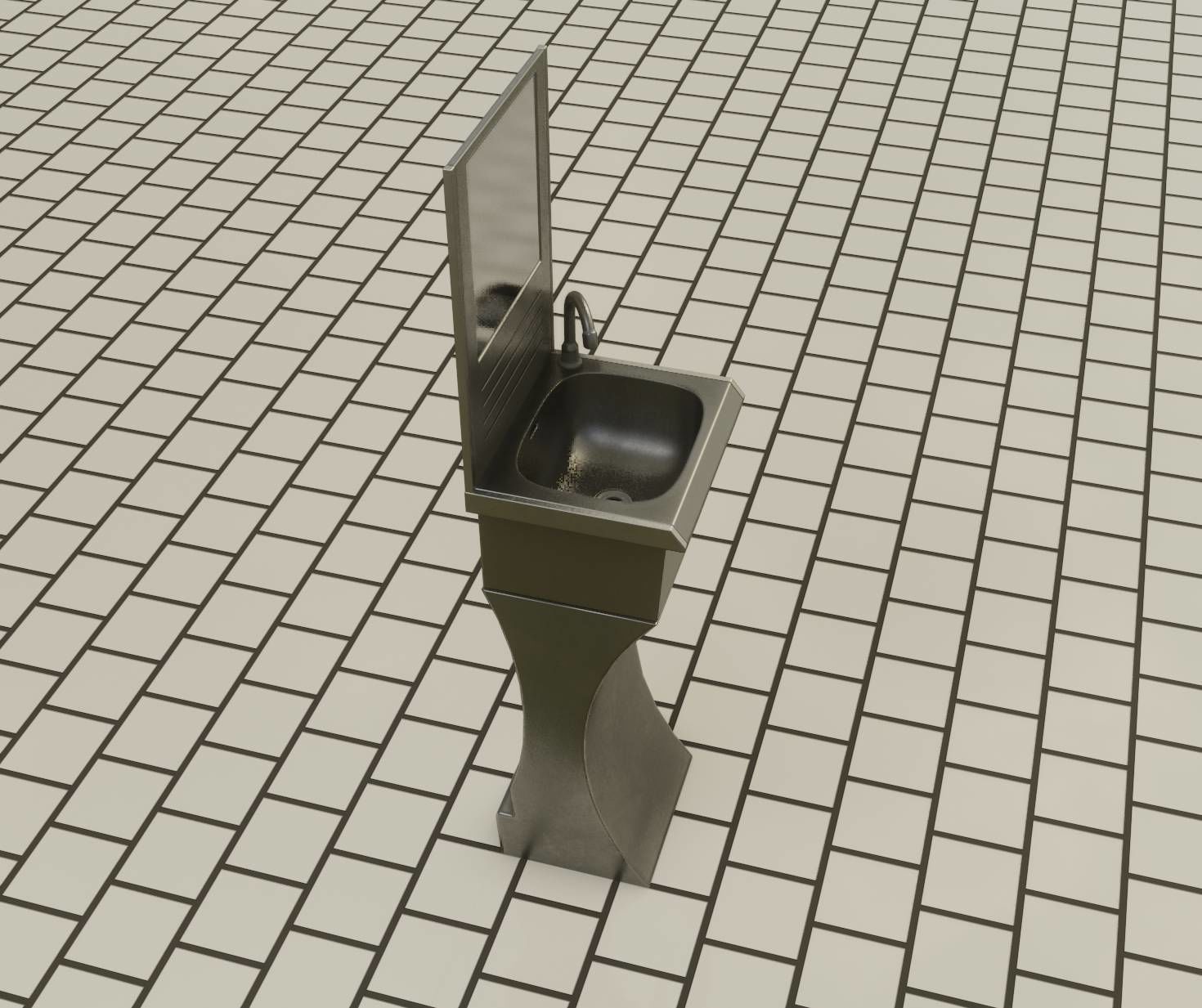 Futuristic Public Metal Sink - 27 - with Mirror Low-poly 3D model_76