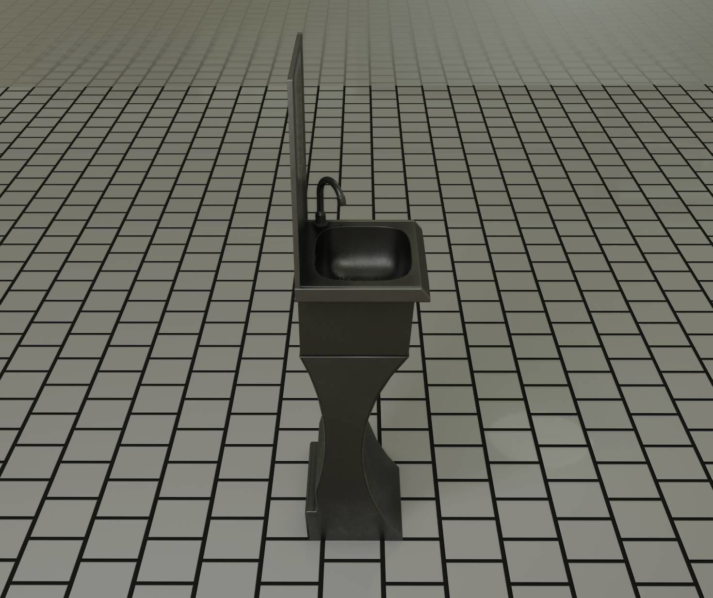 Futuristic Public Metal Sink - 27 - with Mirror Low-poly 3D model_71