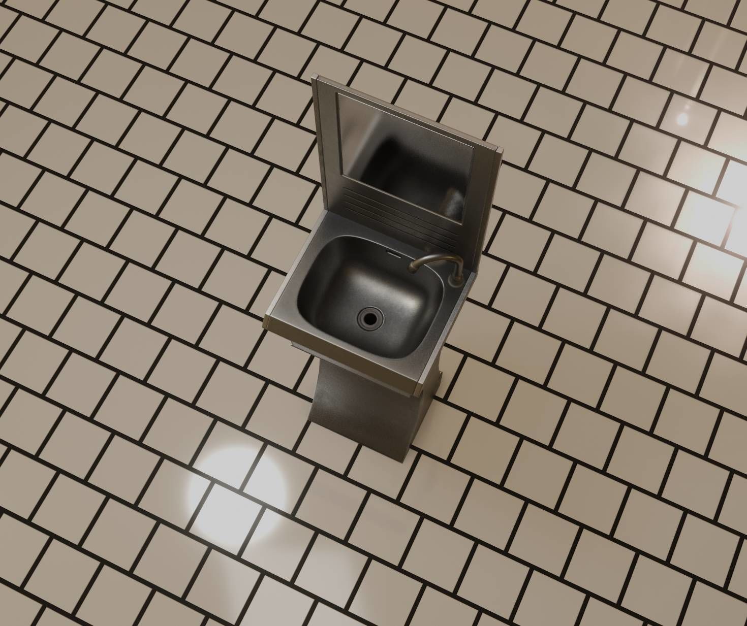 Futuristic Public Metal Sink - 27 - with Mirror Low-poly 3D model_11