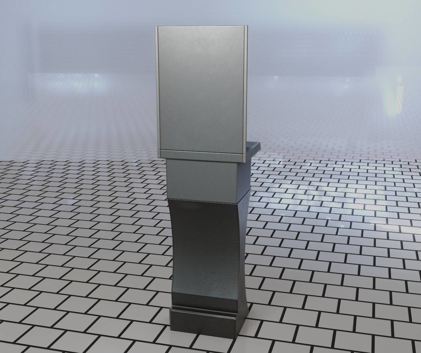 Futuristic Public Metal Sink - 27 - with Mirror Low-poly 3D model_25