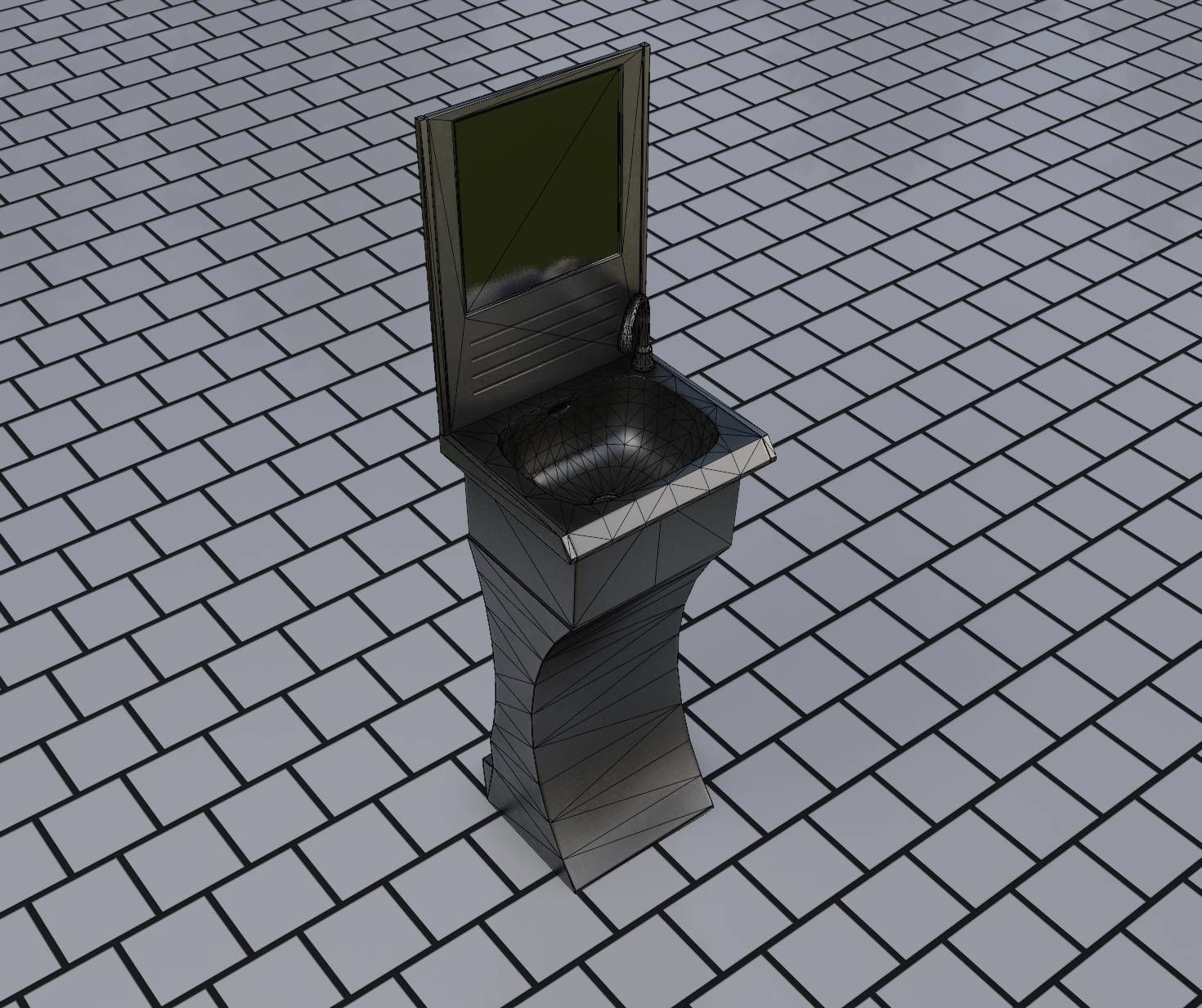 Futuristic Public Metal Sink - 27 - with Mirror Low-poly 3D model_75