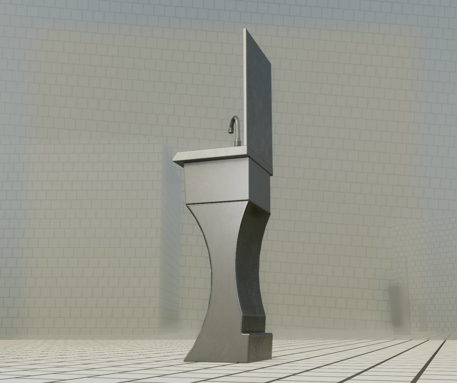 Futuristic Public Metal Sink - 27 - with Mirror Low-poly 3D model_58