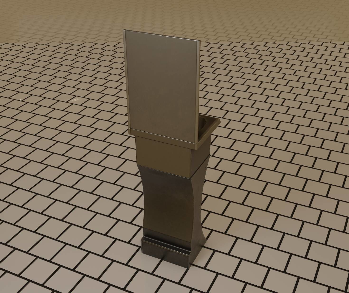 Futuristic Public Metal Sink - 27 - with Mirror Low-poly 3D model_74