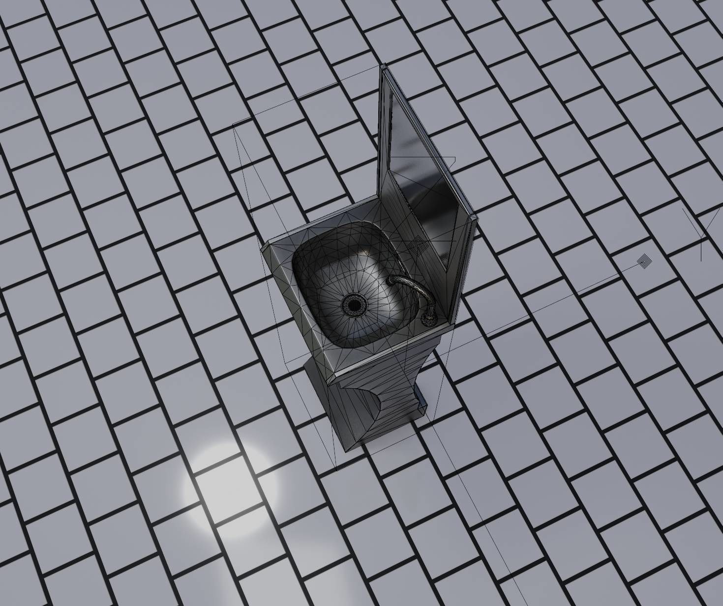 Futuristic Public Metal Sink - 27 - with Mirror Low-poly 3D model_37