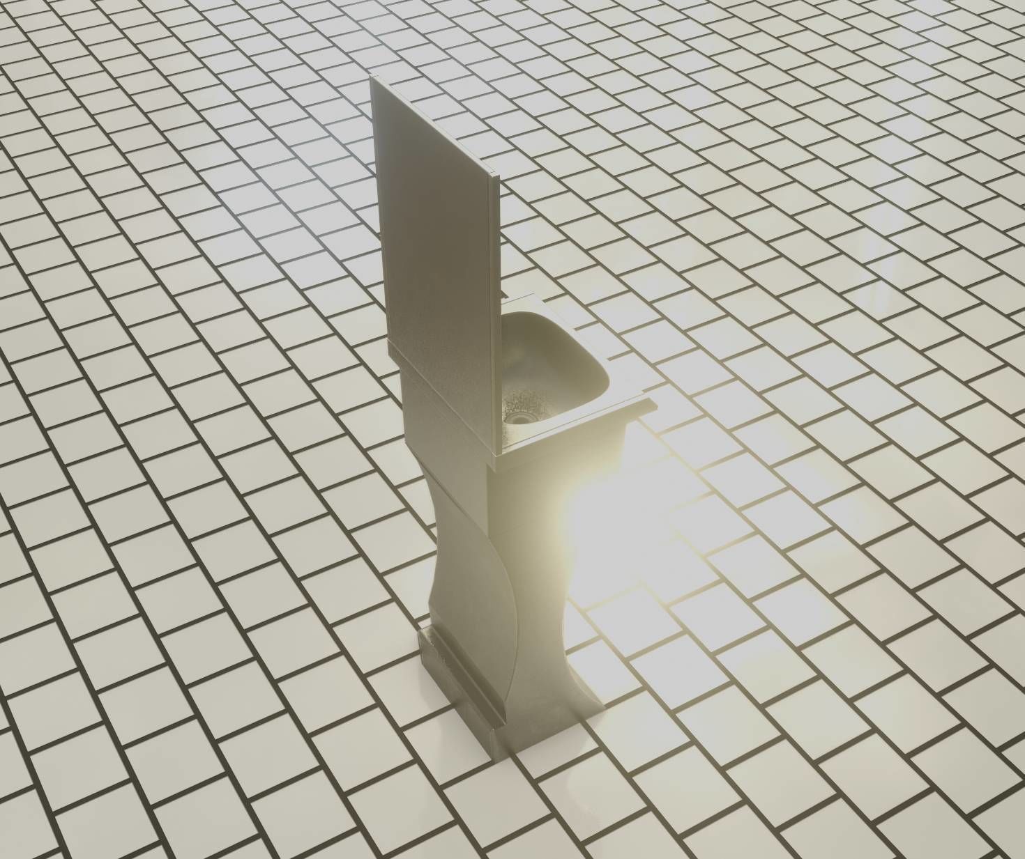 Futuristic Public Metal Sink - 27 - with Mirror Low-poly 3D model_2