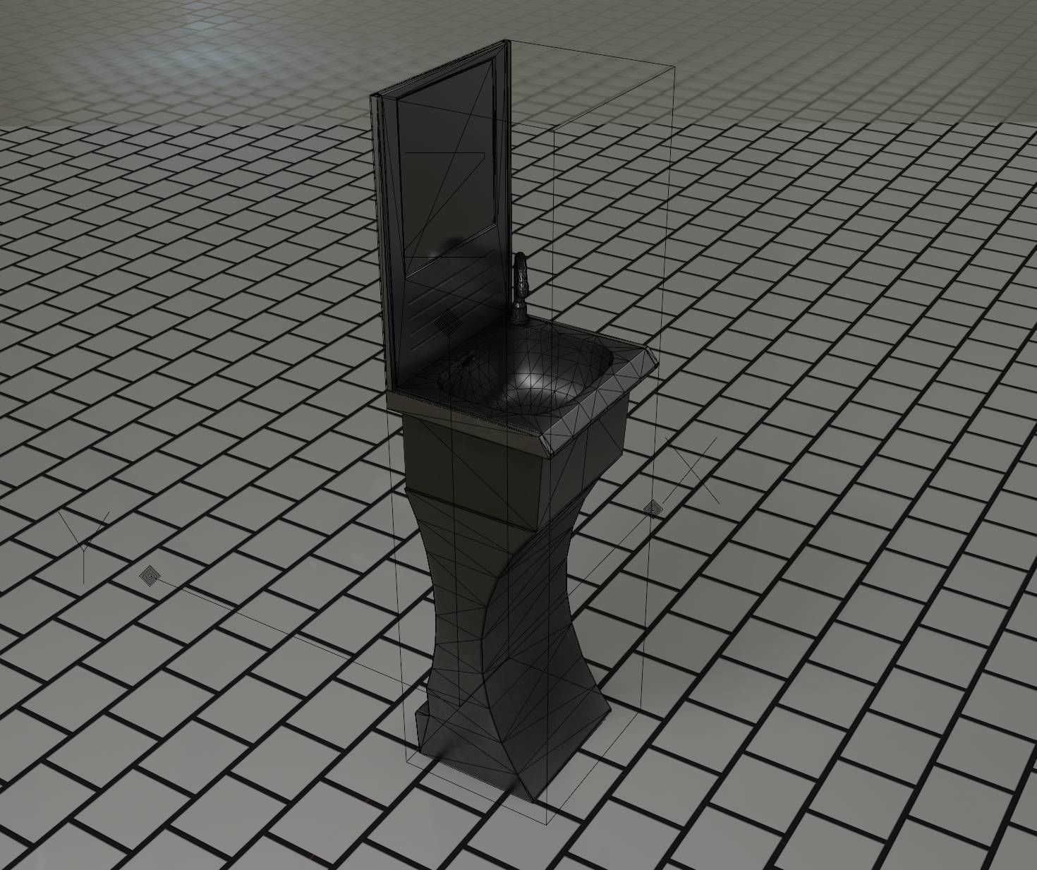 Futuristic Public Metal Sink - 27 - with Mirror Low-poly 3D model_70