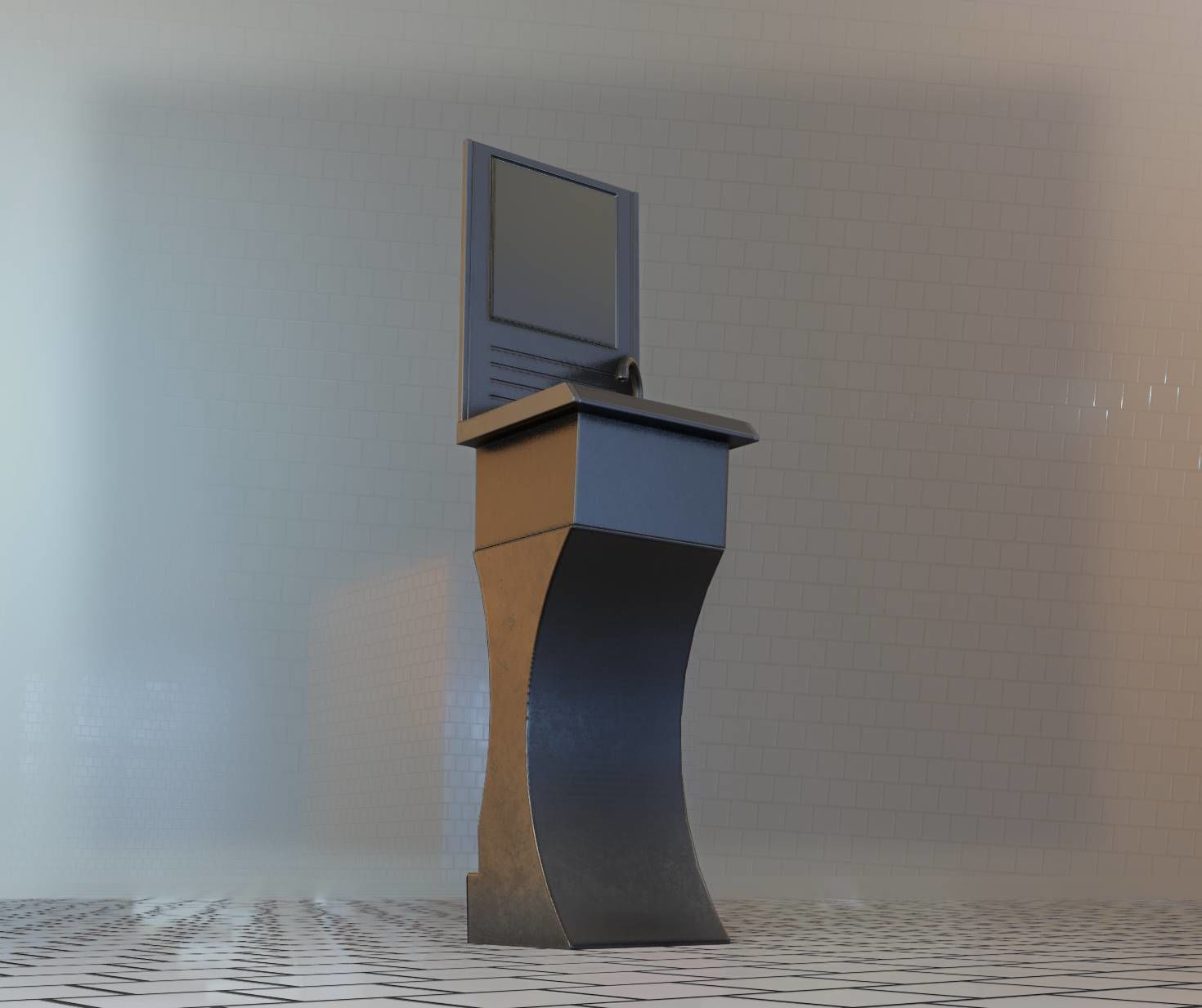 Futuristic Public Metal Sink - 27 - with Mirror Low-poly 3D model_90