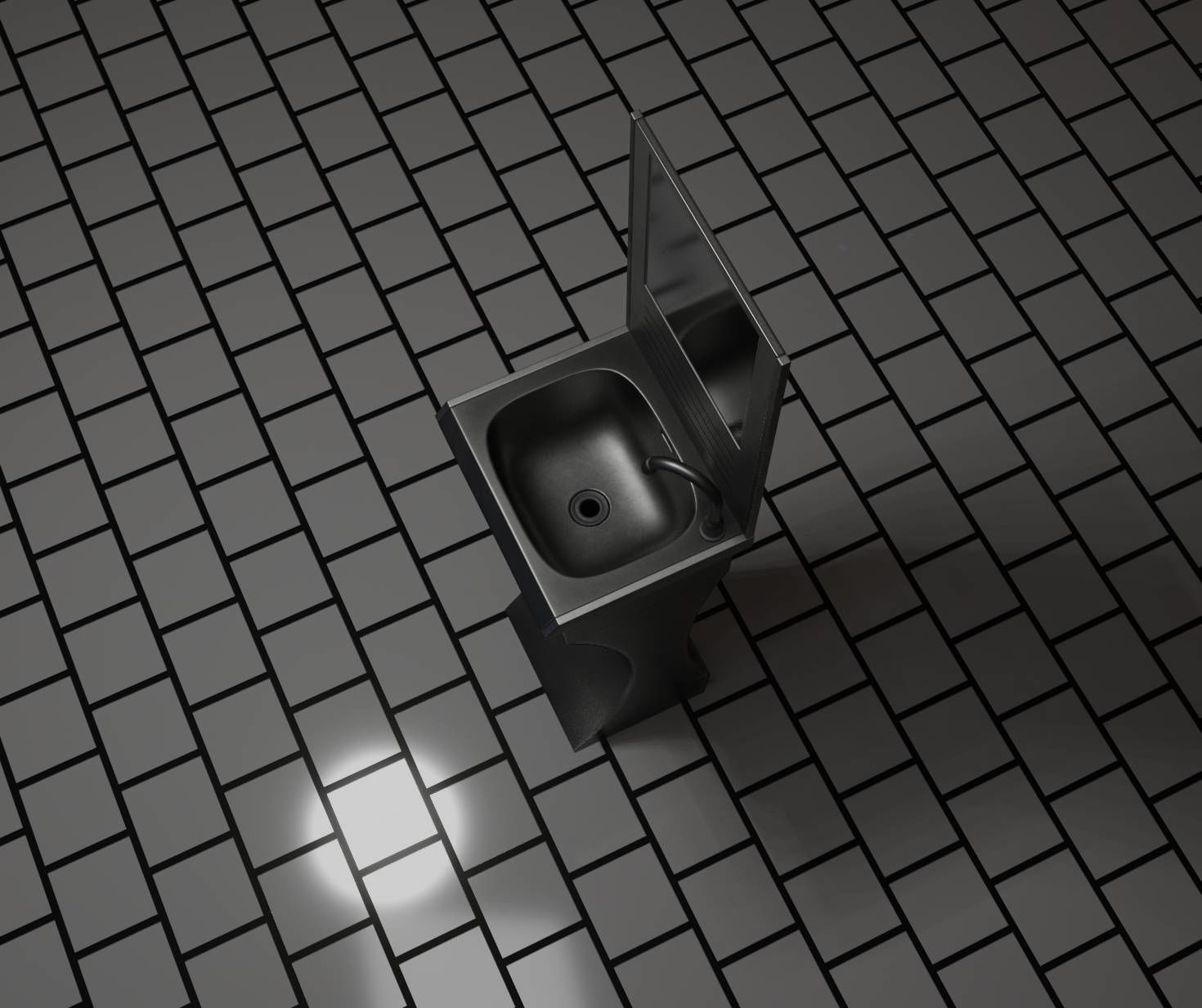 Futuristic Public Metal Sink - 27 - with Mirror Low-poly 3D model_67