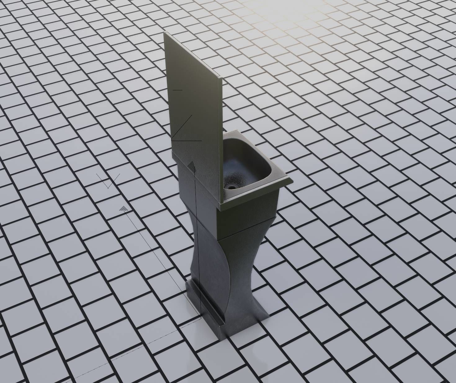 Futuristic Public Metal Sink - 27 - with Mirror Low-poly 3D model_47