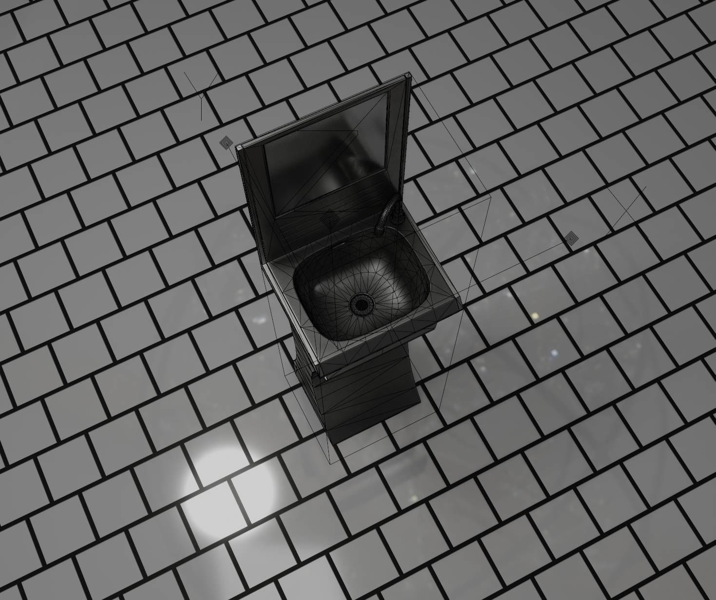 Futuristic Public Metal Sink - 27 - with Mirror Low-poly 3D model_69