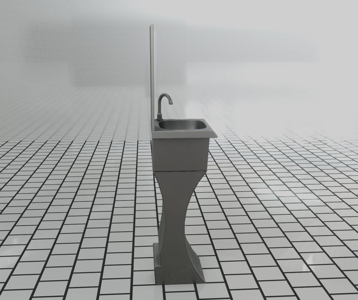 Futuristic Public Metal Sink - 27 - with Mirror Low-poly 3D model_82