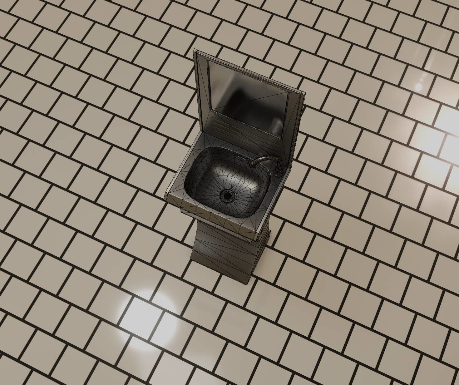 Futuristic Public Metal Sink - 27 - with Mirror Low-poly 3D model_98