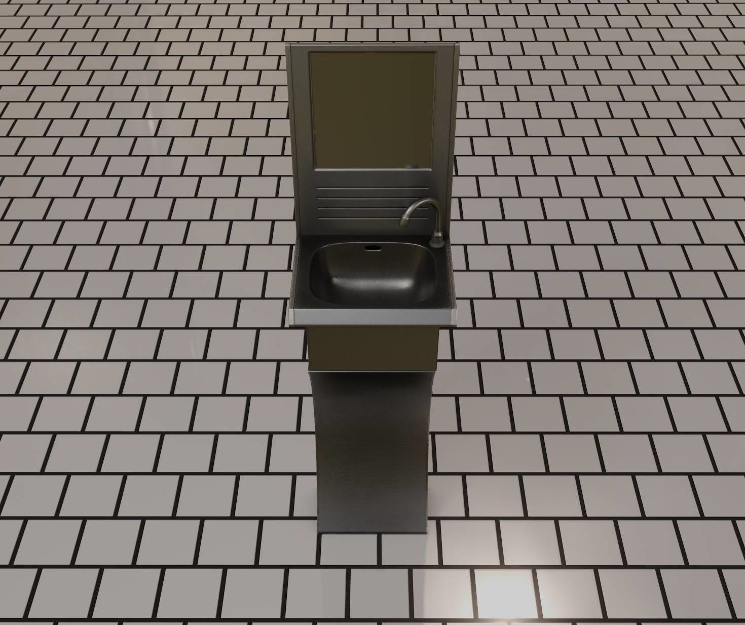 Futuristic Public Metal Sink - 27 - with Mirror Low-poly 3D model_73