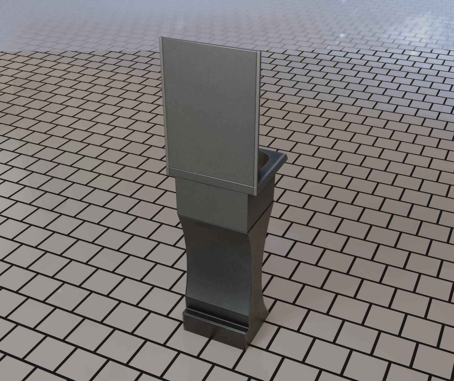 Futuristic Public Metal Sink - 27 - with Mirror Low-poly 3D model_43