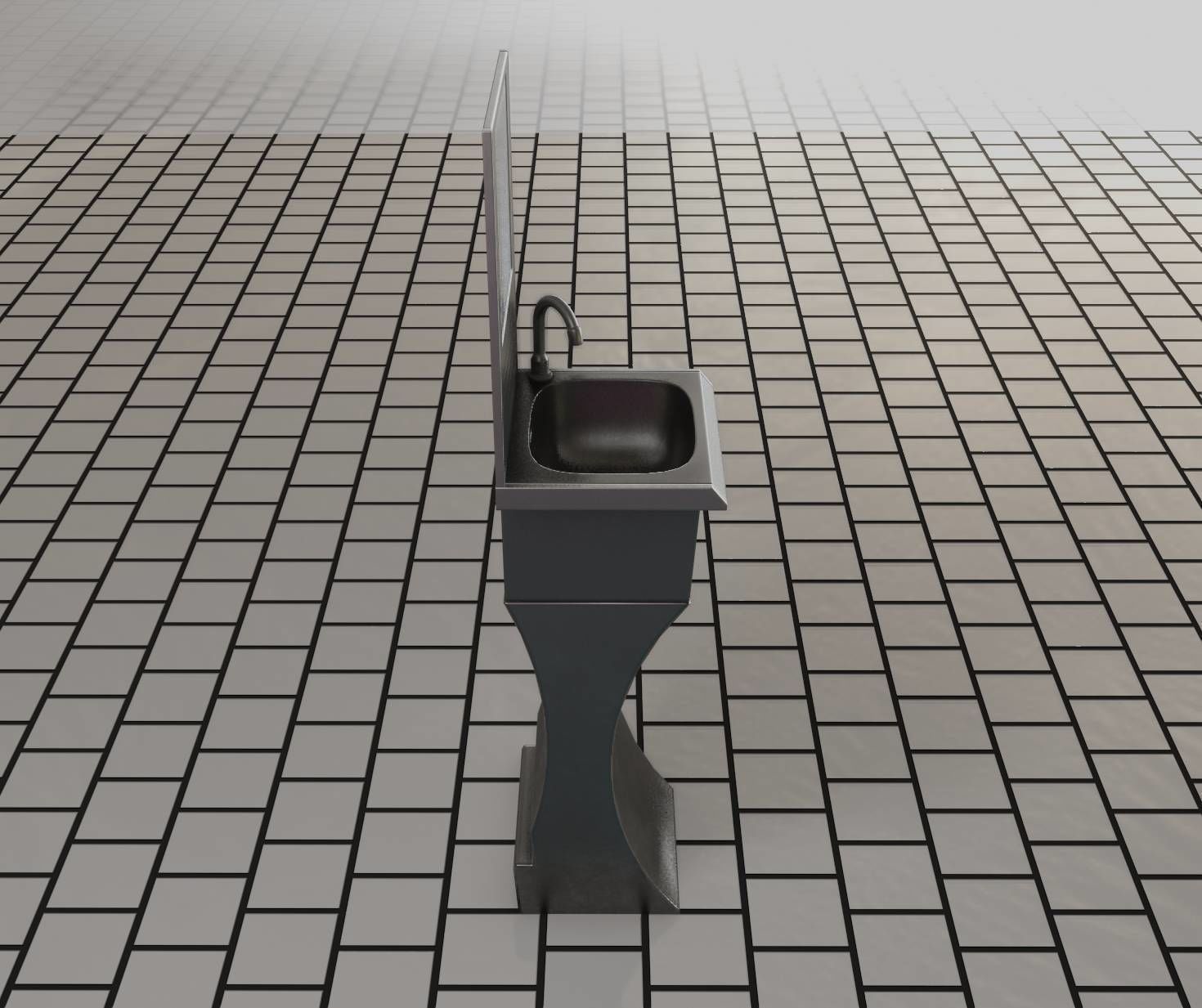 Futuristic Public Metal Sink - 27 - with Mirror Low-poly 3D model_41